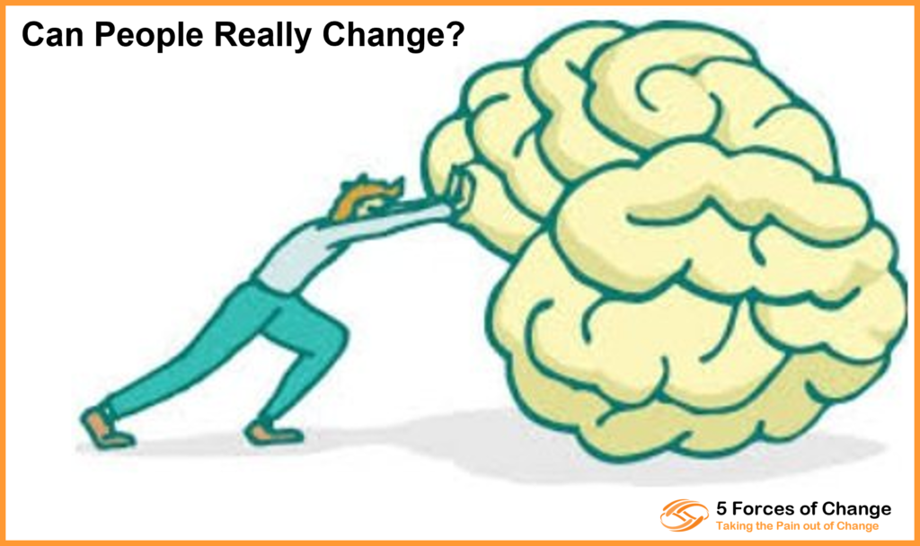 A man pushing a brain uphill. The title read ‘Can People Really Change?’.