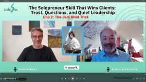 Screenshot of Willem Maritz interviewing Anthony Greenfield with an image of Luke Skywalker brandishing a Light Saber.